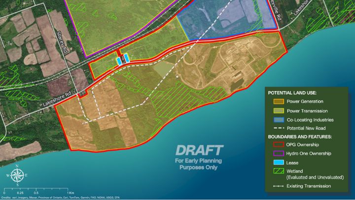 Szkic planu nowej EJ w gminie Port Hope, rys. OPG
